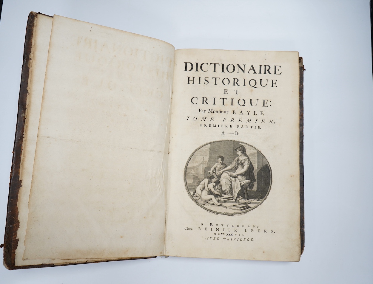 Bayle, Pierre - Dictionnaire Historique et Critique ... (mixed editions), 5 vols. contemp. calf, gilt decorated and panelled spines, folio. Amsterdam, 1734; sold with 3 vols. (ex. 8) of Moreri's Le Grand Dictionnaire His